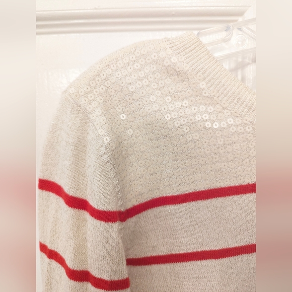 Princess Vera Wang Striped Scoop Neck Sweater sequin Tulle Trim Junior‘s Large - Picture 7 of 12